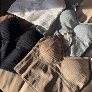 Ribbed Seamless Bralette Set - Black, White, Beige, Gray